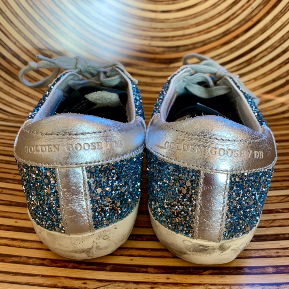 (SIZE 7) GOLDEN GOOSE NAVY/SILVER SNEAKER (37) - Picture 8 of 16